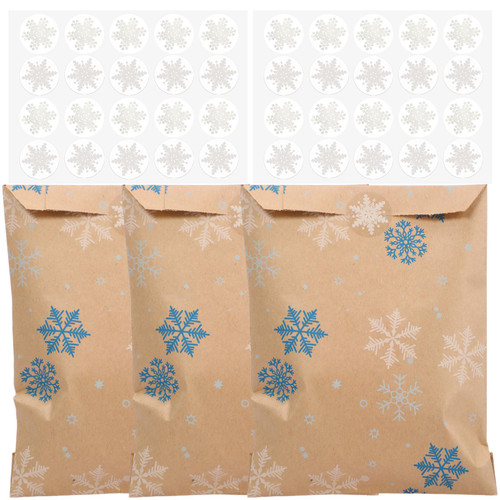 Cholemy 200 Pcs Winter Christmas Snowflake Treat Bags with 200 Pcs Snowflake Sealing Stickers Small Snowflake Gift Bags Paper Gift Bags Cookie Snack Bags for Christmas Winter Holiday Party Favors