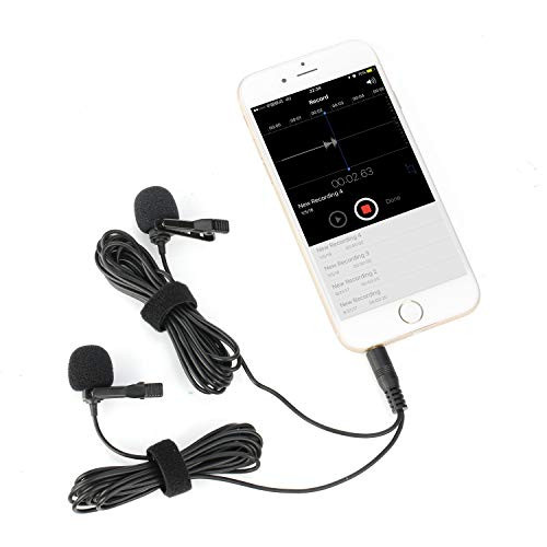 Dual-head Lavalier Mic, Mouriv Professional Professional Lapel Clip-on Omnidirectional Condenser Microphone for Apple iPhone,Android,PC,Recording Youtube,Interview,Video Conference,Podcast (95 inch)