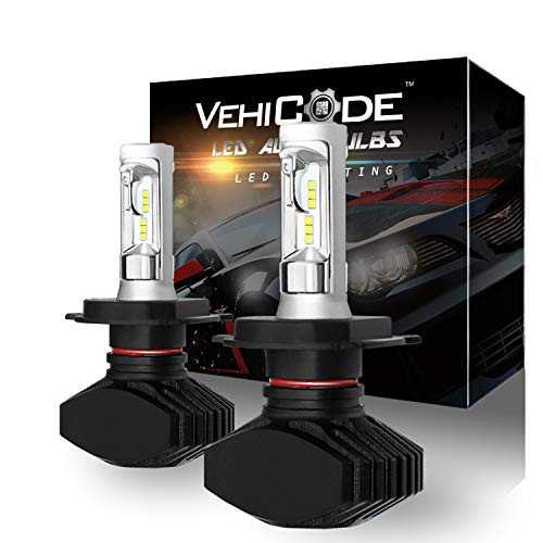 VehiCode H4 9003 HB2 (Hi/Lo Beam) LED Headlight Bulb Conversion Kit (Motorcycle) - High Power 12-CSP 1919 LED - 6800lms 6000K White Dual High/Low Plug-N-Play Fanless Replacement (2 Pack)