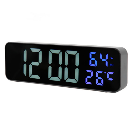 9.1in LED Mirror Clock, Multifunction Digital Alarm Date Humidity Digital Alarm Clock for Bedroom Living Room Office