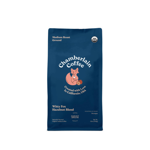 Chamberlain Coffee Witty Fox Hazelnut Blend - Medium Roast Ground Coffee Beans with Notes of Hazelnut & Apple Pie - Specialty Ground Coffee from Nicaragua, Freshly Roasted In California - 12 oz