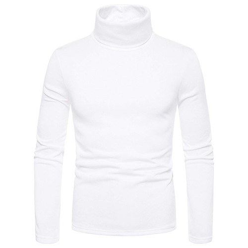 Mens T Shirt Fall Long Sleeve Basic Mock Turtleneck Slim Fit Undershirts Casual Blouse Stretchy Pullover Solid Tops White