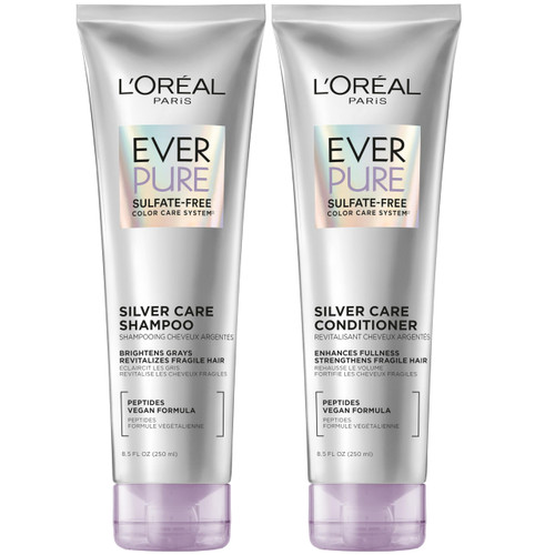 L'Oreal Paris EverPure Silver Care Shampoo and Conditioner Set, Brightening and Nourishing Sulfate Free Hair Care for Gray and Silver Hair, Vegan Formula with Peptides, 1 Kit
