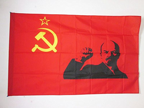 AZ FLAG USSR with Lenin Raised fist Flag 3' x 5' for a Pole - Soviet Union Communist Flags 90 x 150 cm - Banner 3x5 ft with Hole