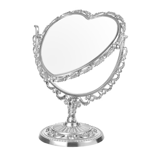 Housoutil 2pcs Double Side Mirror Vanity Mirror White Dressers Lovely Heart Shaped Mirror Heart Desktop Mirror Vintage Heart Mirror Vintage Makeup Plastic to Rotate Two Sides Beauty Mirror