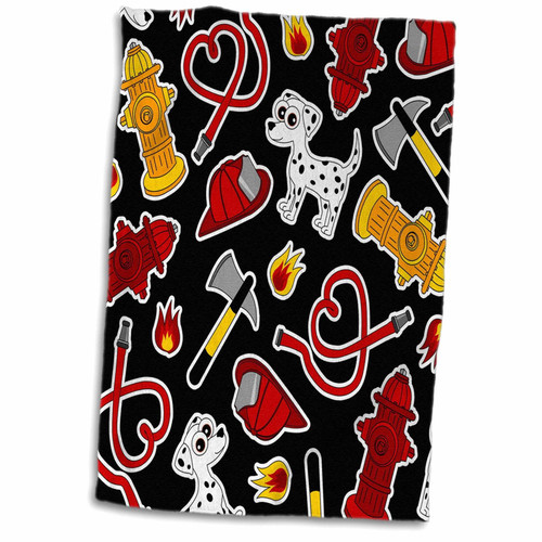 3D Rose Cute Fireman-Firefighter Love Pattern Black Towel, 15" x 22", Multicolor