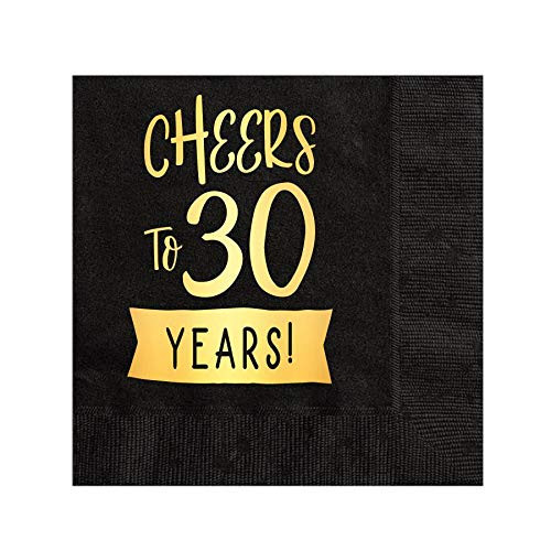 Cute Cheers to 30 Years 30th Birthday Party Napkins, 25 Cocktail Napkins, Beverage Napkins, 30th Birthday Party Napkins, Gold Foil, Black and Gold Napkins, Retirement Party Decorations, 30 Years