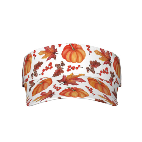 Pumpkin and Autumn Leaves Sport Sun Visors for Women Sun Visor Hats for Men Women, Adjustable Sun Hat Summer Hat Empty Top Baseball Cap
