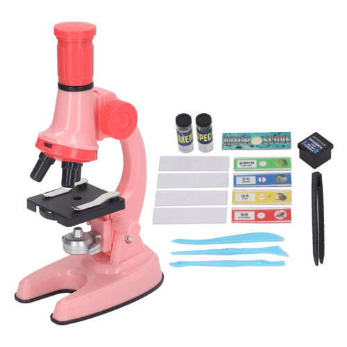 Microscope for Kids, 100X 600X 1200X Beginner Microscopes kit with LED Light, Science Educational Gift and Toy for Boy&Girl Birthday Halloween Christmas(Pink)