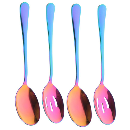 HOLIDYOYO Stainless Steel Serving Spoon 4pcs Slotted Serving Spoon Stainless Steel Serving Utensils Tablespoon Perforated Metal Spoon with Long Handle for Cooking