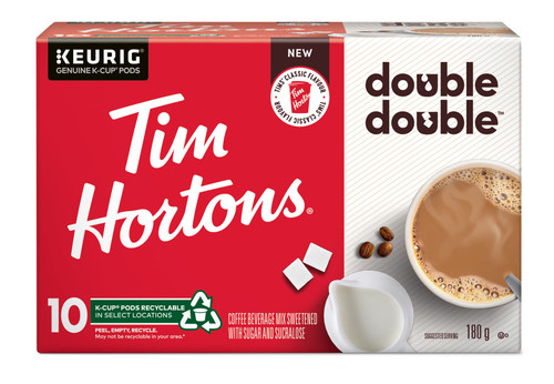 Tim Hortons Double Double Coffee, Recyclable Single Serve Keurig K-Cup Pods, 180g/6.3 oz. (Imported from Canada)