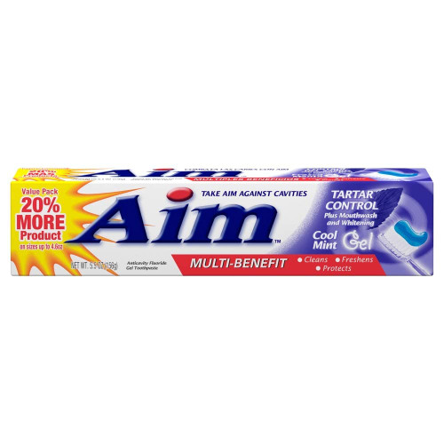 Aim Tartar Control Anticavity Fluoride Toothpaste Gel - 5.5 oz, Pack of 5