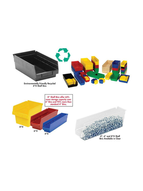 Quantum QSB108BR Economy Shelf Bin, 17-7/8'W x 8-3/8'D x 4'H, Polypropylene, Black