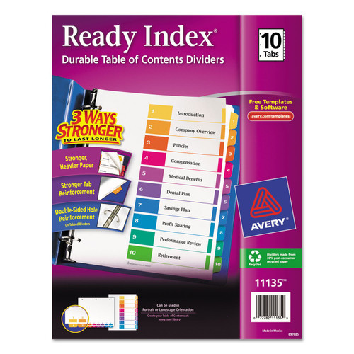 Avery - Ready Index Contemporary Table of Contents Divider, 1-10, Multi, Letter