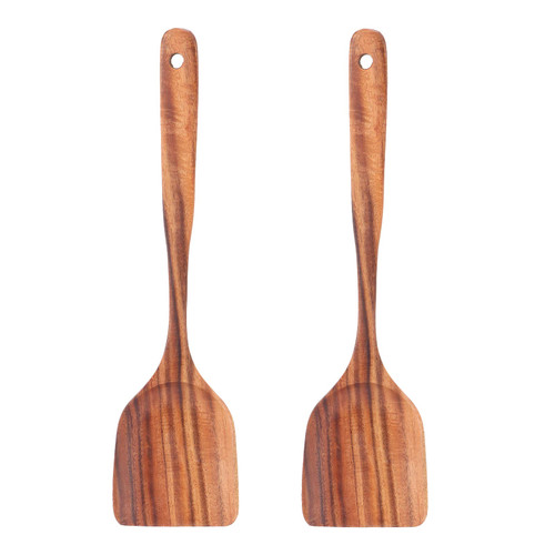 2Pcs Wooden Spoons, Wooden Spatula for Cooking, Non Stick Spatula Natural Teak Wood Shovel Long Handle Cooking Turner Kitchen Utensils Rice Tools 2Pcs Wooden Spoons, Wooden Spatula for Cooking, Non Stick Spatula Natural Teak Wood Shovel Long Handle Cooking Turner Kitchen Utensils Rice Tools