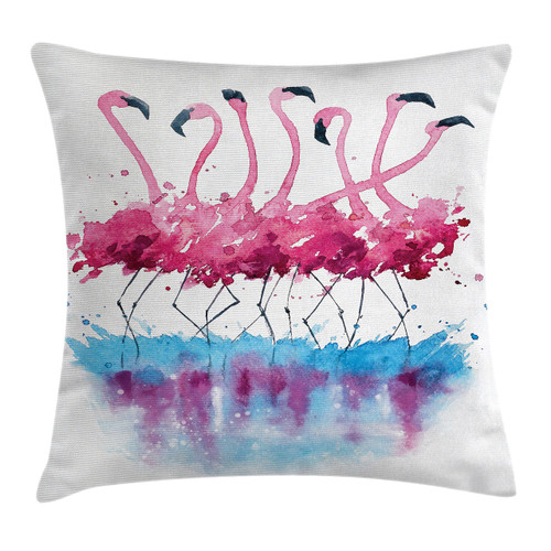 Ambesonne Animal Throw Pillow Cushion Cover, Flamingos Love Birds Feather Romance Brushstroke Splash Watercolor Effect, Decorative Square Accent Pillow Case, 20" X 20", Pink Blue Purple