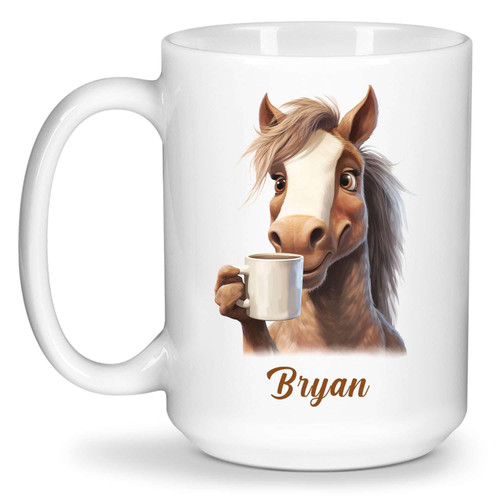 Customized Funny Horse Drinking Ceramic Mug - Unique Custom Name Horse Travel Cup - Animal Drinking Coffee Cup - Personalized Tea Mug Gift for Horse Lovers - Cute Horse Mug Present