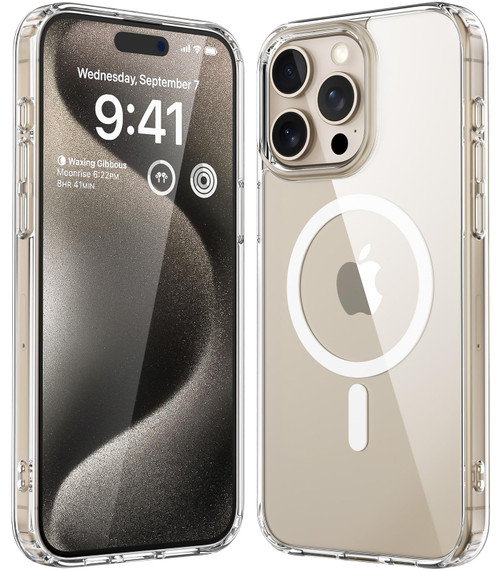 SUCGLES for iPhone 15 Pro Case, [Strongest Magnet] Compatible with MagSafe, Shockproof Military-Grade Protection, Slim Bumper Cover Mag Safe Thin Phone Case Women Men for Apple 15pro (Clear Magnetic)