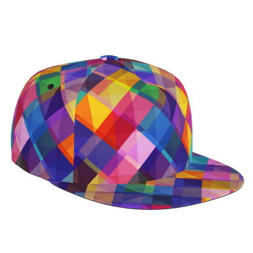 LOGMOR Colorful Geometric Pattern Flat Bill Hat, Unisex Snapback Baseball Cap Hip Hop Style Flat Visor Blank Adjustable