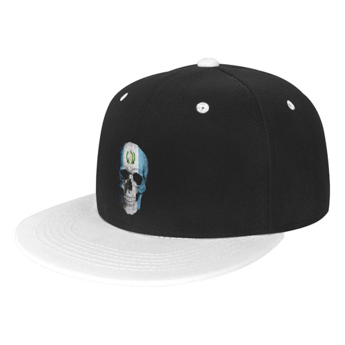 Guatemala Flag Guatemala Skull Classic Snapback Hat Hip Hop Flat Bill Visor Cap - Unisex Adult Adjustable Baseball Hats Gorras Planas White