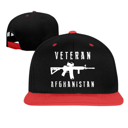 Afghanistan Veteran Classic Snapback Hat Hip Hop Flat Bill Visor Cap - Unisex Adult Adjustable Baseball Hats Red