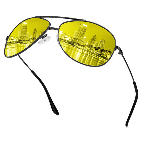 Xfeel Aviator Night Driving Glasses for Men Women, Polarized Anti Glare Yellow Lens Night Vision Glasses for Night Time Xfeel Aviator Night Driving Glasses for Men Women, Polarized Anti Glare Yellow Lens Night Vision Glasses for Night Time