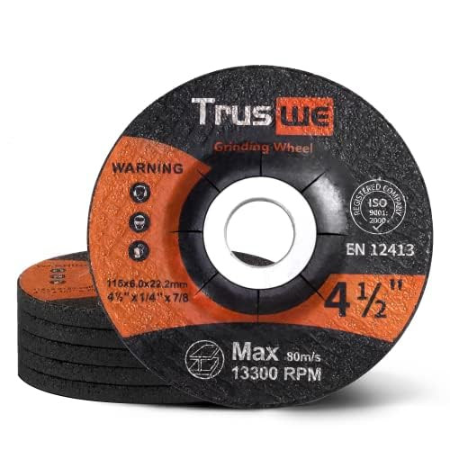 Truswe Grinding Wheels 5 Pack, Grinding Discs 4 1/2 for Angle Grinder, Aggressive Grinding for Aluminum, Metal, Stone, Stainless Steel,(5 PCS 4-1/2 x 1/4 x 7/8 inch Granding Wheels)