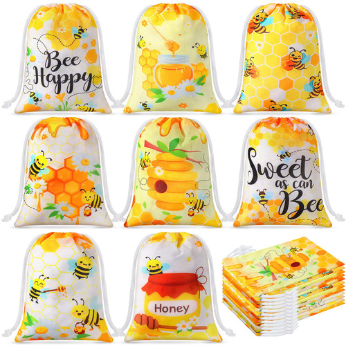 Talltalk 24 Pieces Bee Party Favor Bags Honey Bee Drawstring Gift Bag Honey Bee Treat Bags Bee Goodie Candy Bags for Bee Birthday Baby Shower Gender Reveal Party Supplies