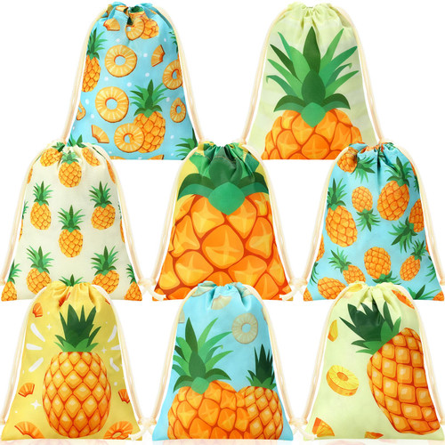 Sweetude 24 Pineapple Gift Treat Bags Pineapple Party Drawstring Favor Bags Summer Fruit Candy Treat Bags Pineapple Gift Goodies Bag for Summer Hawaiian Luau Tropical Holiday Birthday Party Supplies