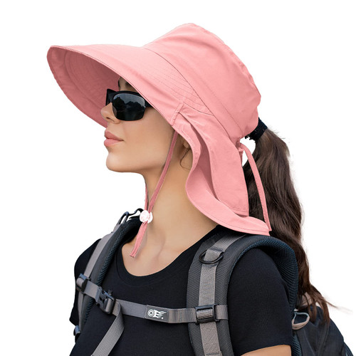 Sun Hats for Women Hiking Fishing Hat Wide Brim Hat with Large Neck Flap Sun Protection Hats for Men and Women Pink