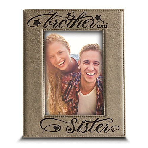 BELLA BUSTA- Brother and Sister Photo Frame- Sibling Gift for Parents - Engraved Leather Picture Frame (4"x 6" Vertical)