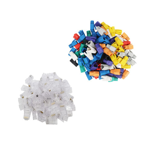 RHCXCYTJ CAT5E RJ45 Connector?100PCS CAT5E Pass Through Ethernet Connectors+100PCS RJ45 Boots Cover for Solid or Stranded UTP Network Cable Ethernet Connector