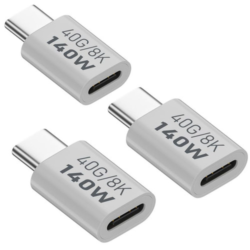 Refyras USB C Extender Adapter 40Gbps White, 3Pack USB C Male to Female Extension Adapter 8K@60Hz, USB C PD 140W Type C Extender Support USB 4 Thunderbolt 4 Connector for MacBook Pro, Dock Station