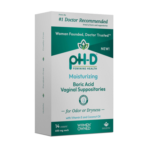 pH-D Feminine Health - Boric Acid Moisturizing Suppository - Woman Owned - for Vaginal Odor - Paraben-Free and Cruelty-Free - 14 Count