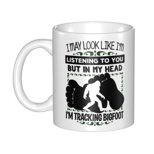 NUTNET Bigfoot Coffee Mug In My Head I'm Tracking Bigfoot! Funny Sasquatch Bigfoot Gift Coffee Cup Mug 11oz Novelty Coffee Mug