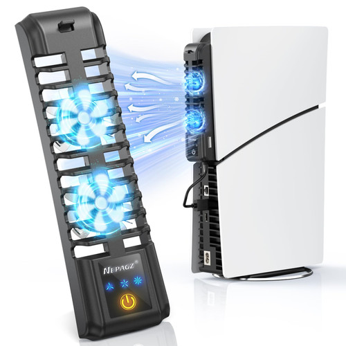 Nepagz Cooling Fan for PS5 Slim Console(Digital/Disc), Upgraded Quiet Cooler Fan with 3 Adjustable Fans, PS5 Cooler with Touch Screen and Extra USB HUB, Efficient Cooling Fan for Playstation 5 Slim