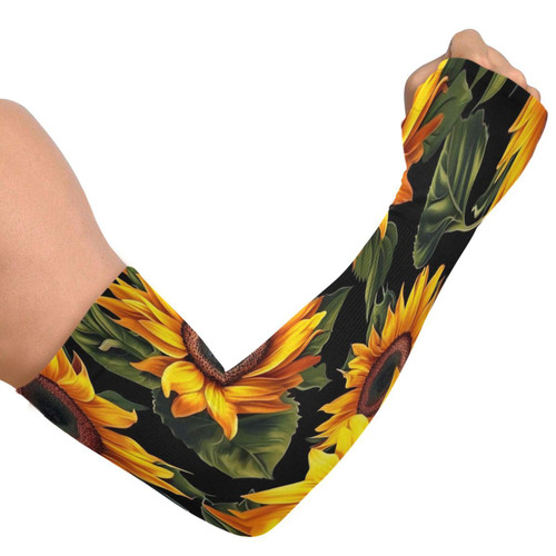 Kigai Sunflowers Gardening Arm Sleeves for Men Women with Thumb Hole, UV Sun Protection Cooling Sleeves for Garden Outdoor Sports