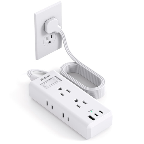 Flat Plug Extension Cord, 10ft Ultra Thin Flat Power Strip - 6 Outlets 3 USB Ports (2 USB C) 3 Side Outlet Extender, Power Strip with No Surge Protection for Cruise, Travel, Dorm Essentials