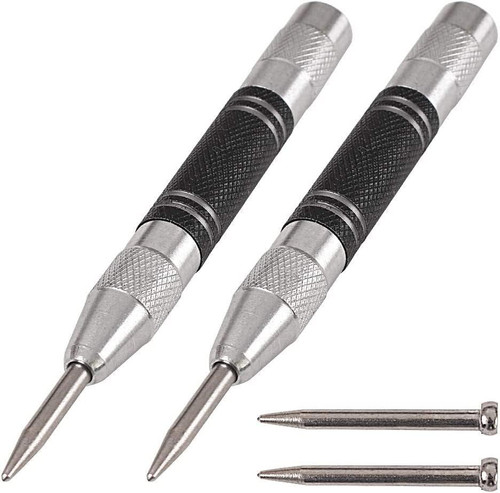 Farady Heavy Duty 6 Inch Automatic Center Punch with Replacement Tips Hardended Steel Spring Loaded Adjustable Tension Centering Hole Punch Marker Scriber Tool for Wood Metal Glasses Plastic 2 Pack