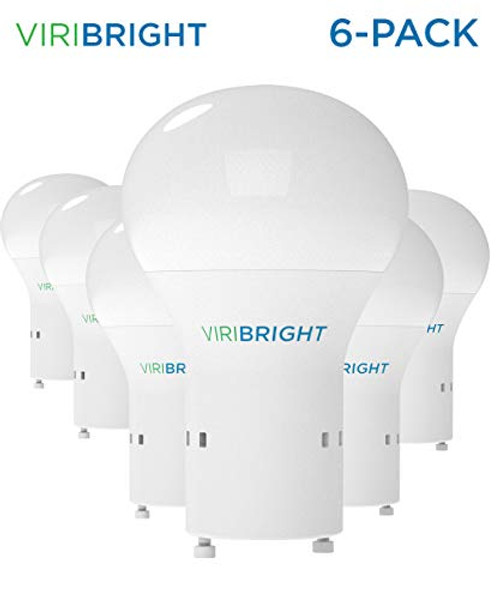 60 Watt Light Bulbs, Viribright A19 LED Light Bulbs, 60 Watt Replacements, 8 Watt LED Light Bulbs, 6500K Daylight, GU24 Base Light Bulbs - 6 Pack