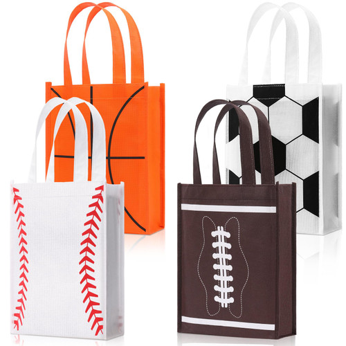 Clysee 24 Pcs Sports Party Favor Bags Non Woven Football Gift Bags Reusable Soccer Goodie Bags with Handles for Baseball Basketball Sports Theme Party Favors Kids Birthday Party Baby Shower Supplies