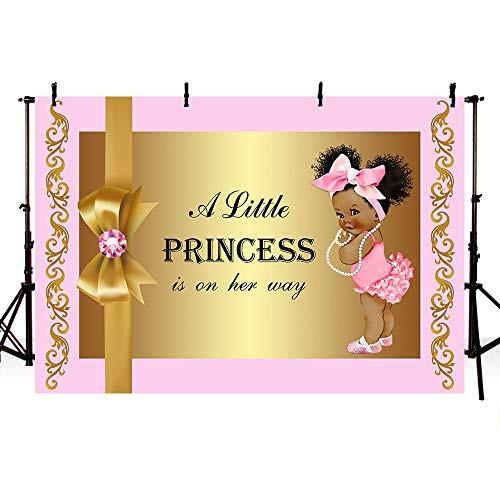 MEHOFOTO Cute Girl Baby Shower Pink and Gold Photo Studio Booth Background Bow Tie Little Princess Backdrops Banner for Photography 7x5ft