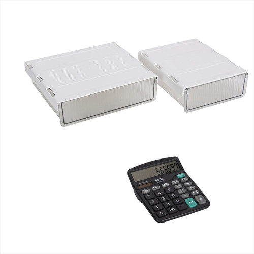 calculator 2 Pack Under Desk Storage Drawer Slide Out, Self Adhesive Under Desk Drawer Organizer Hidden Under Table Drawer Stick On Pencil Storage Organizer Desk Accessories & Workspace Organizers
