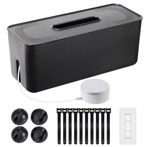Cable Management Box - Newest Wall Mount Cord Organizer Box for Power Strips, Chargers, TV Computer Wire, Surge Protector Cord Hider Box: Cable Organizer Box for Home & Office - Black