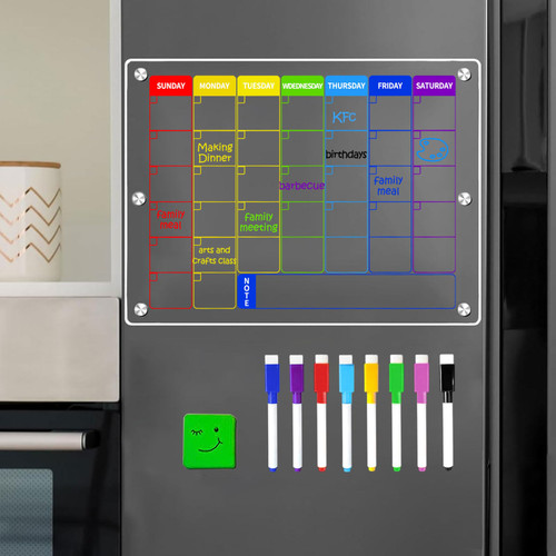 ABUBAKA Magnetic Acrylic Calendar for Fridge 8 Colors Dry Erase Markers for Clear Magnetic Calendar for Fridge, Monthly & Weekly Planner Magnetic Fridge Calendar (Calendar)