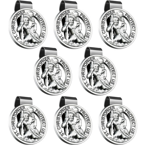8 Pcs St Christopher Medal for Car Round Saint Christopher Visor Clip St Christopher Medal Clip Metal Saint Car Accessories Catholic Visor Bless Driving Safety Clip Religious Presents for Teen Driver