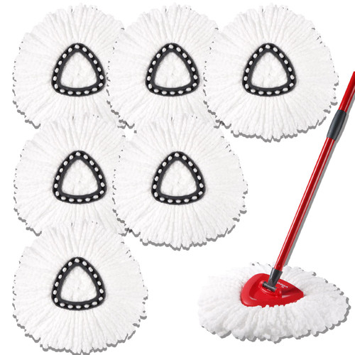 6 Pack Mop Replacement Head - CRTHL Mop Replacement Heads Compatible with Spin Mop, Microfiber Spin Mop Refills, Easy Cleaning Spin Mop Head Replacement, Mops Head for Floor Cleaning (6 Pack, White)