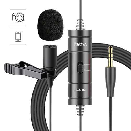 BOYA Upgraded BY-M1S Lavalier Microphone Without Battery Omnidirectional Lapel Mic for iPhone DSLR Camera Android Smartphone Camcorders Audio Recorders PC Laptop Recording