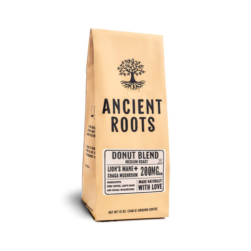 Ancient Roots Donut Shop Mushroom Coffee - Ground Coffee - Medium Roast Coffee - Gourmet Coffee with Benefits of Mushroom - Donut Coffee - By Corim Premium Blends (12 Ounces) Ancient Roots Donut Shop Mushroom Coffee - Ground Coffee - Medium Roast Coffee - Gourmet Coffee with Benefits of Mushroom - Donut Coffee - By Corim Premium Blends (12 Ounces)