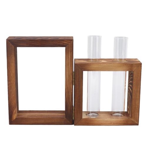 Terrariums, with 2 Glass Test Tubes Wooden Frame Glass Hydroponic Propagation Station for Pit Vines African Violets Lucky Bamboo Plant Propagation Station, Wooden Stand